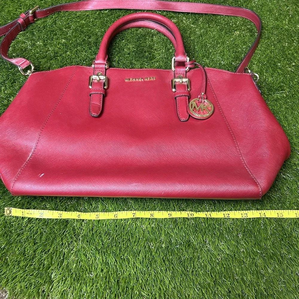 Michael Kors Ciara Large Satchel Red Saffiano Leather Crossbody Handbag GoldTone